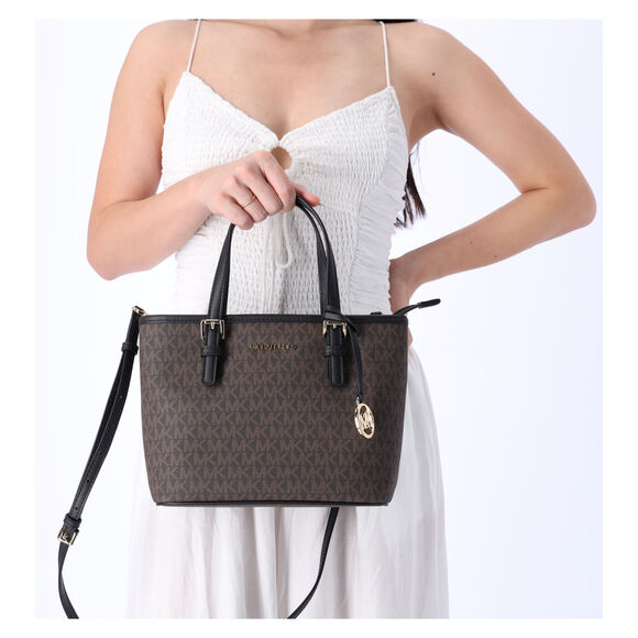 Michael Kors Jet Set Small XS Carryall Convertible Tote Crossbody Brown MK Black - Picture 3 of 12